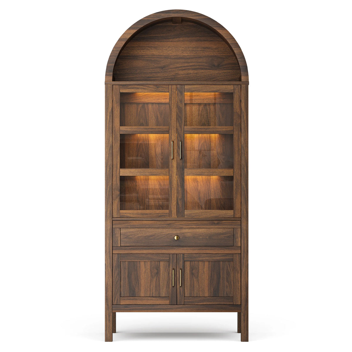Arched Wooden Storage Cabinet,71'' H X 30.7'' W X 14.6'' D Adjustable with Dimmable LED Lights