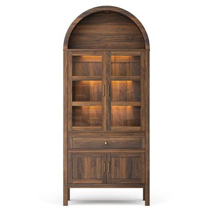 Arched Wooden Storage Cabinet,71'' H X 30.7'' W X 14.6'' D Adjustable with Dimmable LED Lights