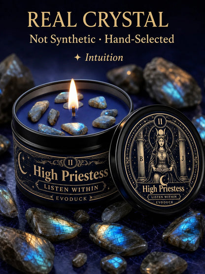 The High Priestess Tarot Candle with Blue Grey Crystal Stones, 3/2/1 Sets, Scented  for Meditation, 3 Oz
