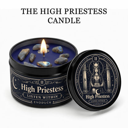 The High Priestess Tarot Candle with Blue Grey Crystal Stones, 3/2/1 Sets, Scented  for Meditation, 3 Oz