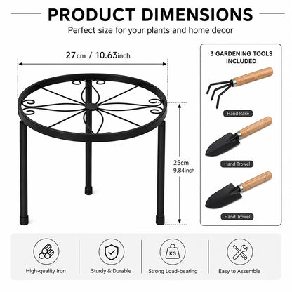 Metal Plant Stand, Black, with Raised Edge, Indoor & Outdoor....