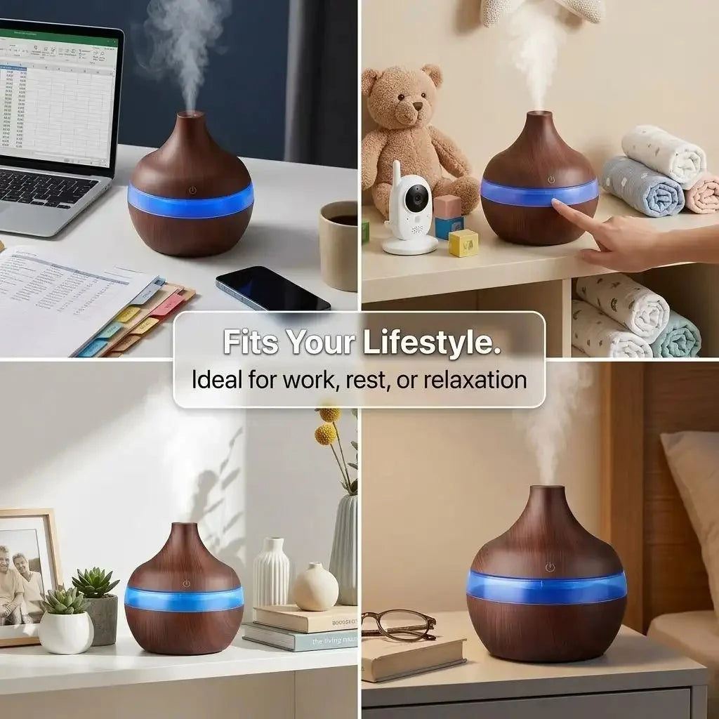 10 Oz, Essential Oil Diffuser with 7-Color LED Night Light, Dark Wood Grain Humidifier, Portable USB Rechargeable Aroma Humidifier with 4-Hour Auto Shut-Off.....