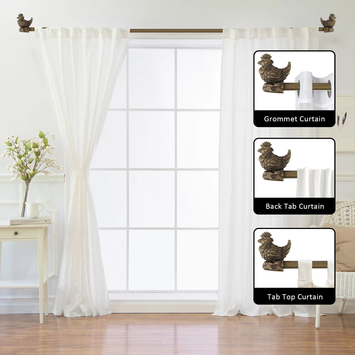 Heavy Duty Adjustable Curtain Rod Set, 3/4" Diameter Single Window Drapery Rod in 3 Sizes