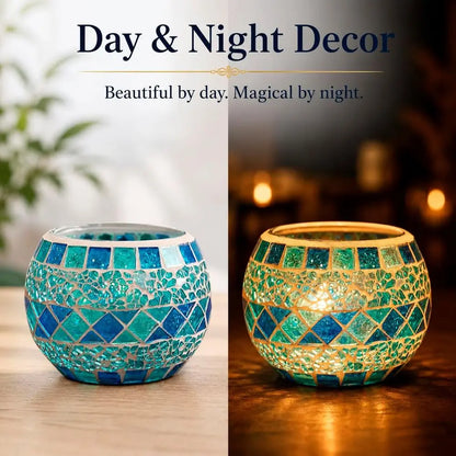 Mosaic Glass Tealight Candle Holders, 3 in High by 3.5 in Wide.....