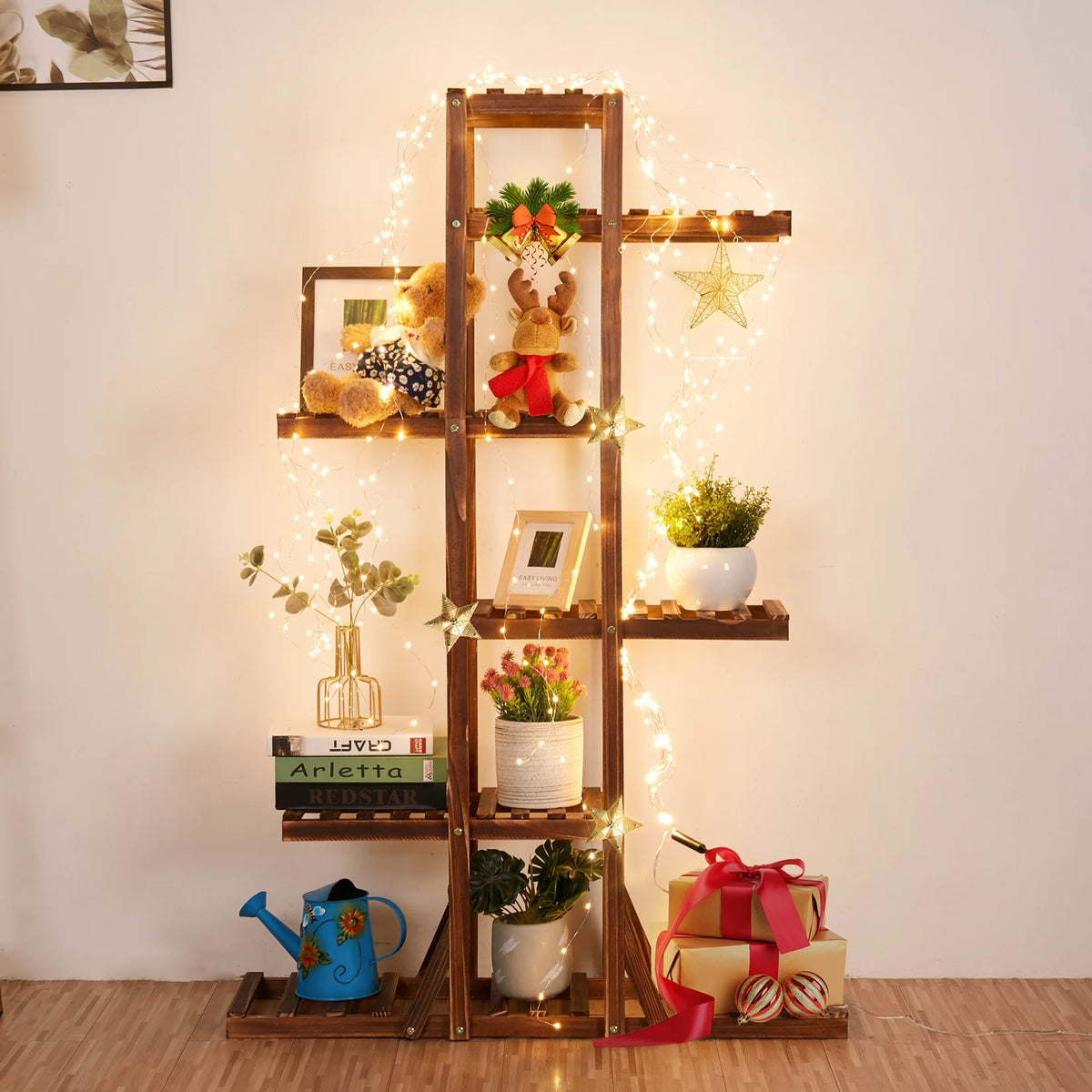 6 Tier Wooden Plant Stand Carbonized Wood ....