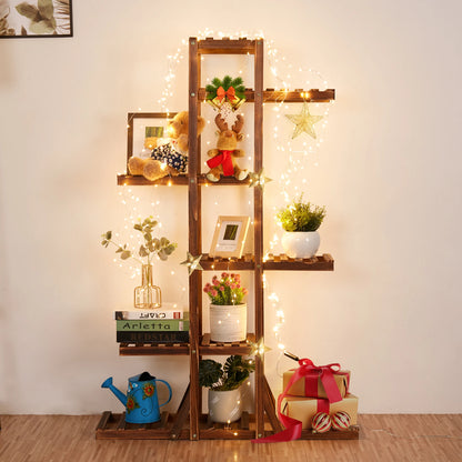 6 Tier Wooden Plant Stand Carbonized Wood ....