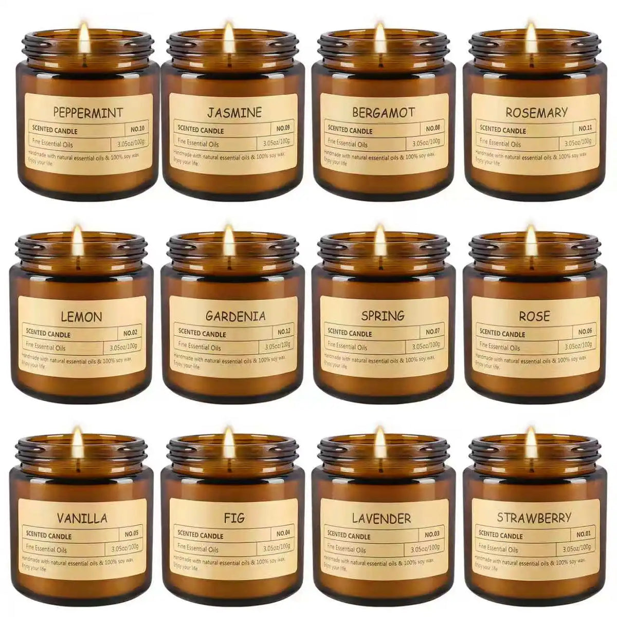 12 Scented Candles (2.5 In × 2.3 In) - 3.5 oz Scented Candles. Gift Box Set, Made with Soy Wax and Essential Oils.