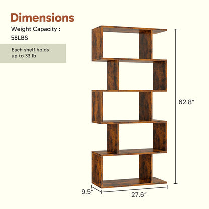 62IN Wooden Bookshelf 5 Tier Standing Shelf, Stable Frame....