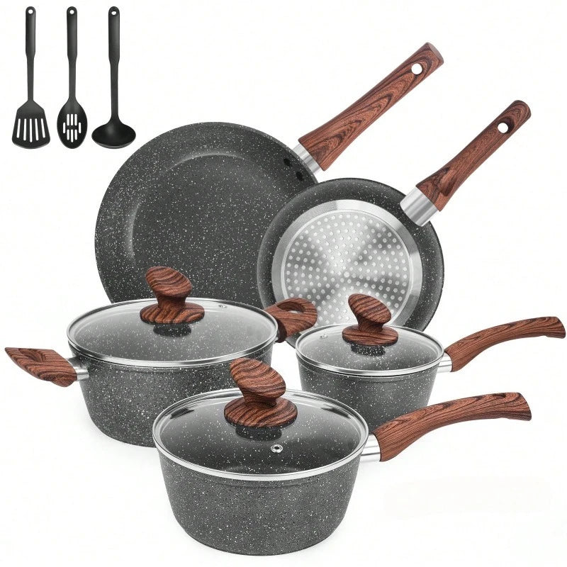 11 Piece Granite Pots And Pans Cookware Set...