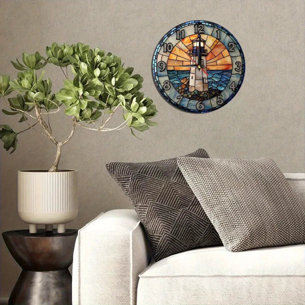 10-12 Inch Vintage Style Wooden Lighthouse Wall Clock AA Battery Needed.....