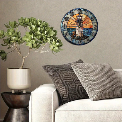 10-12 Inch Vintage Style Wooden Lighthouse Wall Clock AA Battery Needed.....
