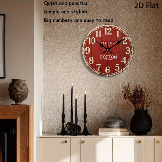 10 Inch Vintage Wooden Wall Clock,  AA Batteries Needed...