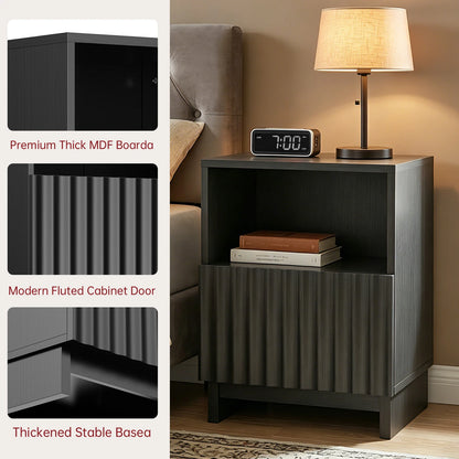 Fluted wooden Nightstand, 17.7 inch With Storage Drawers & Open Shelf...