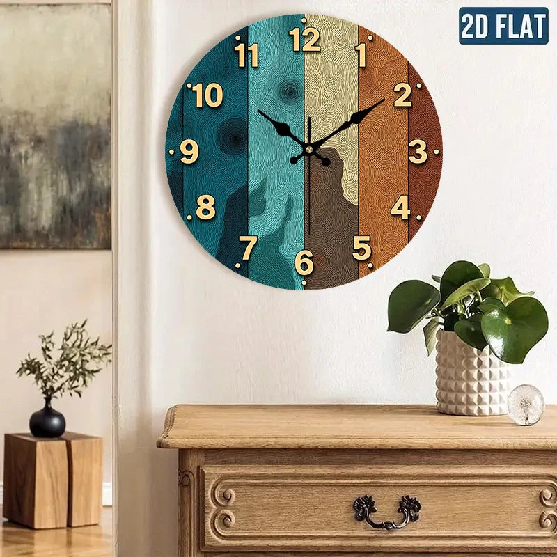 2D Flat. Wood Grain Theme Wall Clock 20.32/25.4/30.48/35.56 cm, AA Battery Not Included...