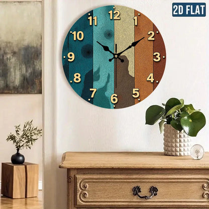 2D Flat. Wood Grain Theme Wall Clock 20.32/25.4/30.48/35.56 cm, AA Battery Not Included...