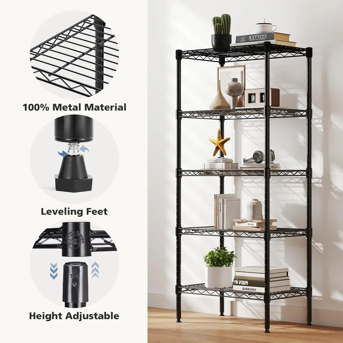 3-5 Tier Rustic Metal Storage Shelves Adjustable Racks, Standing Metal Frame.....