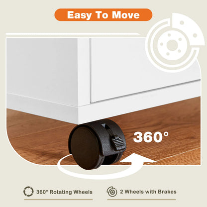 Wood Nightstand Cabinet 5 Drawers Waterproof Surface, Rotating Wheel