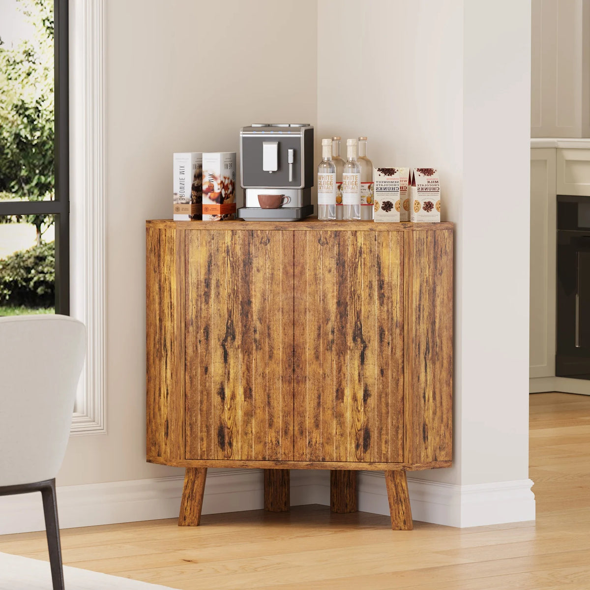 Rustic Wooden Corner Storage Cabinet with Adjustable Shelf....
