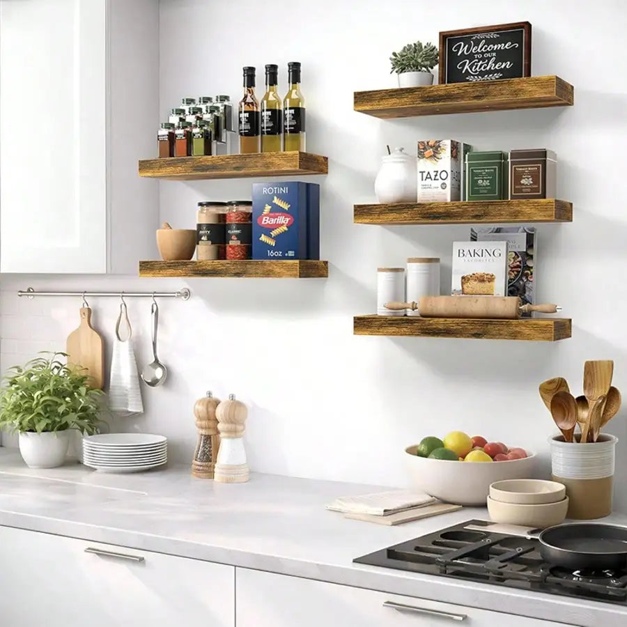 Floating Wooden Shelving Units With Hidden Brackets; Set Of 3....