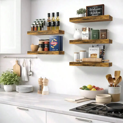 Set Of 3 Floating Wooden Shelving Units With Hidden Brackets;