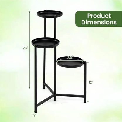 3-Tier Staggered Metal Plant Stand, Black Rustproof