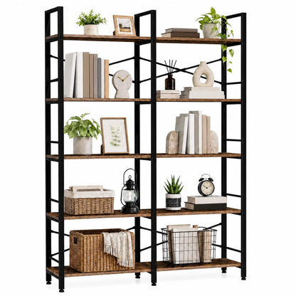 5 Tier  Vintage Wooden Shelves Metal Frame, Free Standing, Adjustable Feet, Fall Prevention.....
