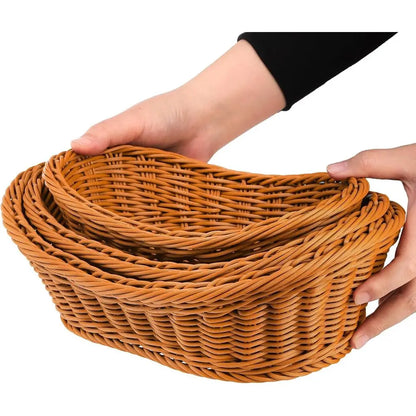 Set Of 3 Stackable Handwoven Rattan Wicker Baskets - Brown...