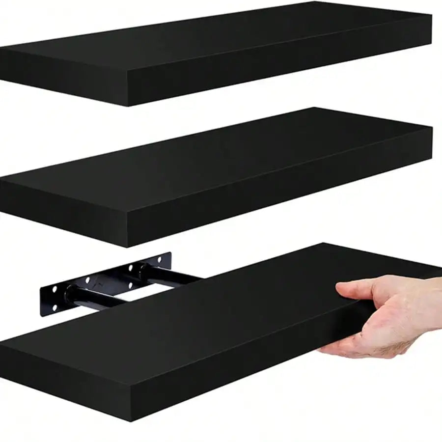 Floating Wooden Shelving Units With Hidden Brackets; Set Of 3....