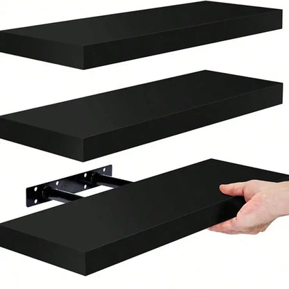 Set Of 3 Floating Wooden Shelving Units With Hidden Brackets;