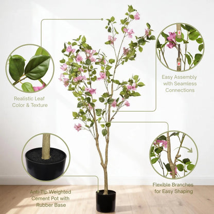 5FT Artificial Bougainvillea Flowering Tree with Black Plastic Pot, Realistic...