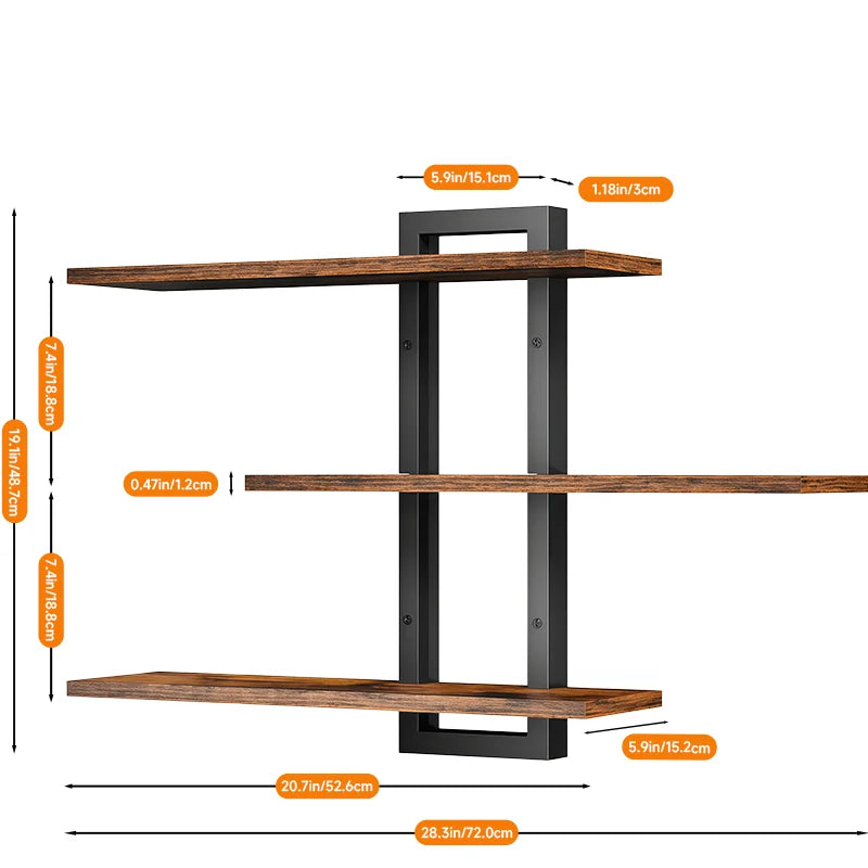 Matte Black Floating Wooden Shelf Wall Mounted Adjustable