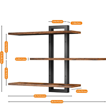Matte Black Floating Wooden Shelf Wall Mounted Adjustable