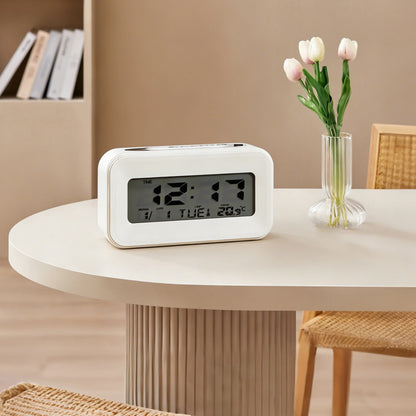 4.4 Inch White  Alarm Clock 24H System Time, Week, Temperature Display, Portable, Battery Operated....