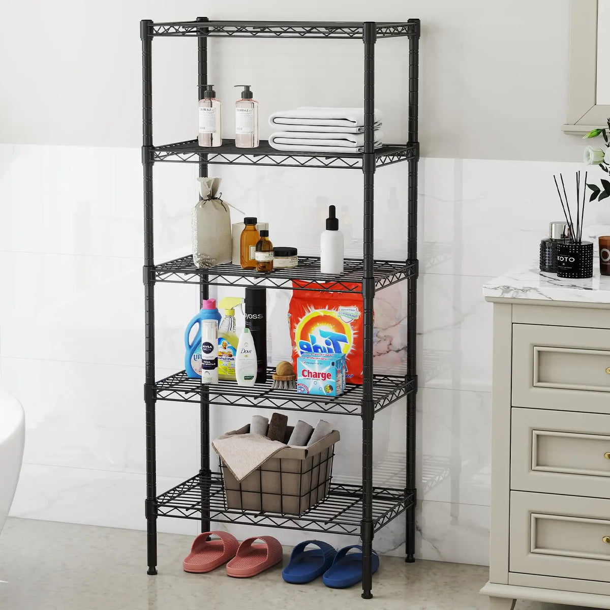 3-5 Tier Rustic Metal Storage Shelves Adjustable Racks, Standing Metal Frame.....