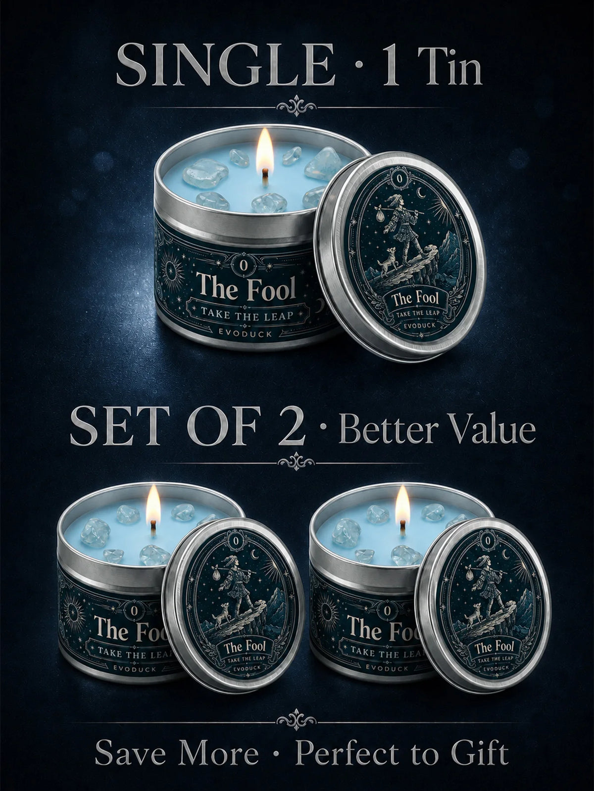 The Fool Tarot Candle, Bergamot & White Blossom Scented Candle3 Oz., with Clear Crystal Stones, Candle for Meditation, New Beginnings, 3/2/1 Sets...