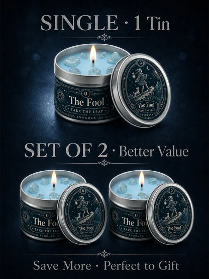 The Fool Tarot Candle, Bergamot & White Blossom Scented Candle3 Oz., with Clear Crystal Stones, Candle for Meditation, New Beginnings, 3/2/1 Sets...