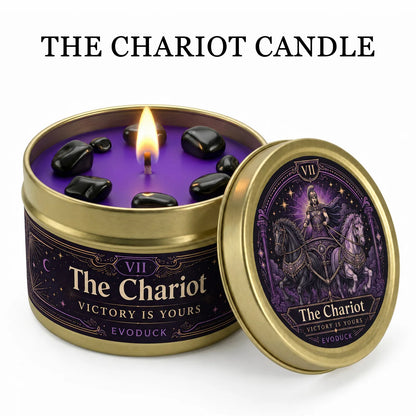3/2/1 Sets, The Chariot Tarot Candle with Black Crystal Stones, Purple Wax Scented for Meditation, 3 Oz....