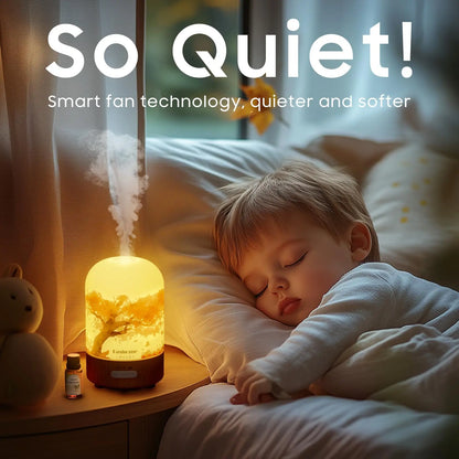 Diffuser Air Humidifier With .3 Oz Essential Oil, Hand Blown Glass Cover With Print, Auto Shut-Off, 3 Timer, 3.3 Oz Capacity Water Tank, Plug In...