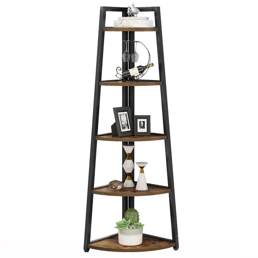 Wooden Corner Book Shelf: 9.84D x 25.95W x 70.07H Inches