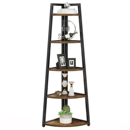 Wooden Corner Book Shelf: 9.84D x 25.95W x 70.07H Inches