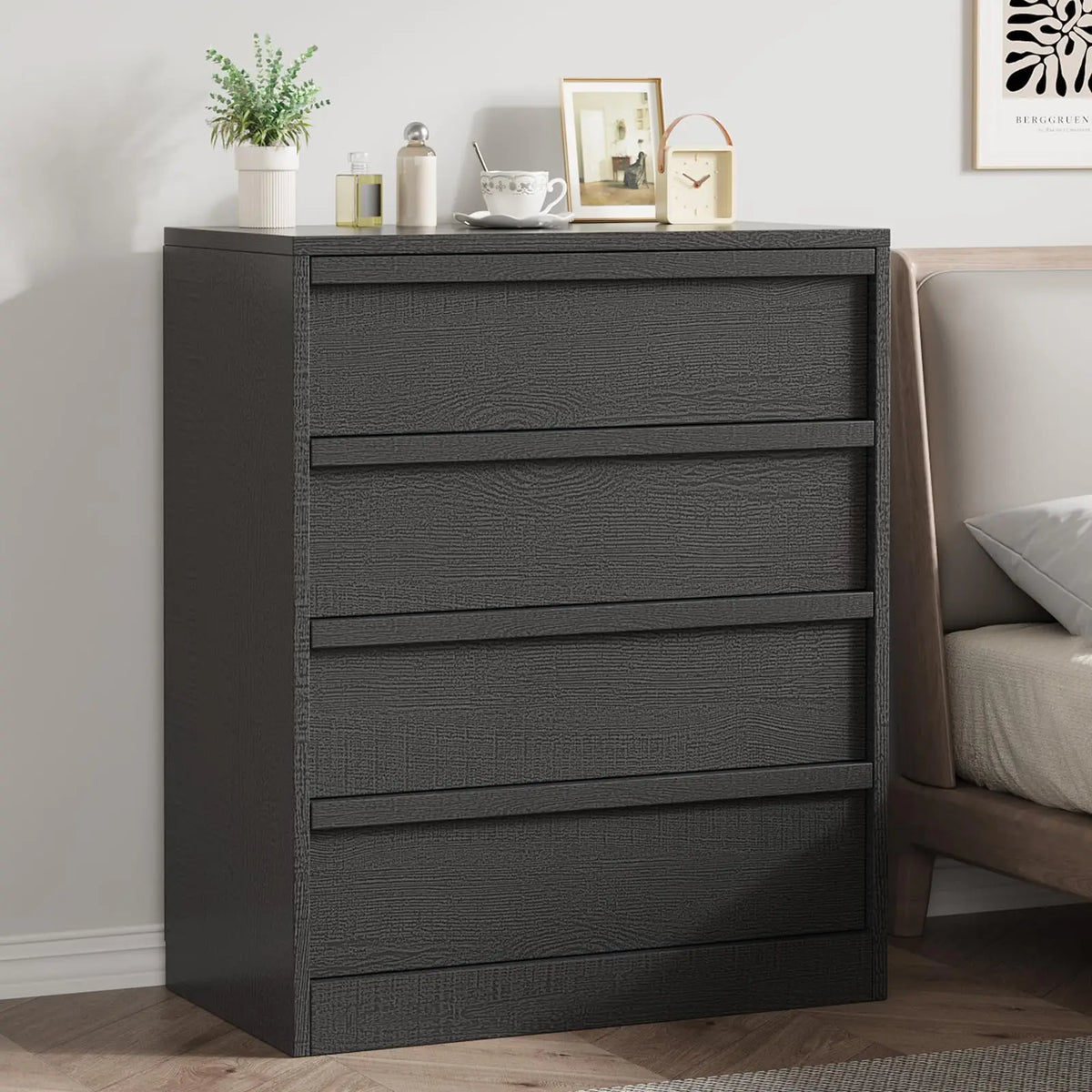 4 Drawer Nightstand Wooden Bedside Table With Large Storage