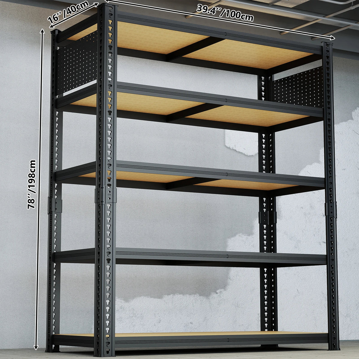 Heavy-Duty 5-Tier Adjustable Metal Shelving Unit with Pegboard Panel System