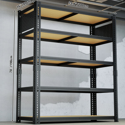 Heavy-Duty 5-Tier Adjustable Metal Shelving Unit with Pegboard Panel System