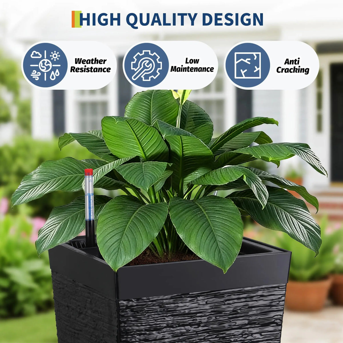 22.5'' Tall Planters Set Of 2, Self Watering Outdoor Indoor With Water Monitor System