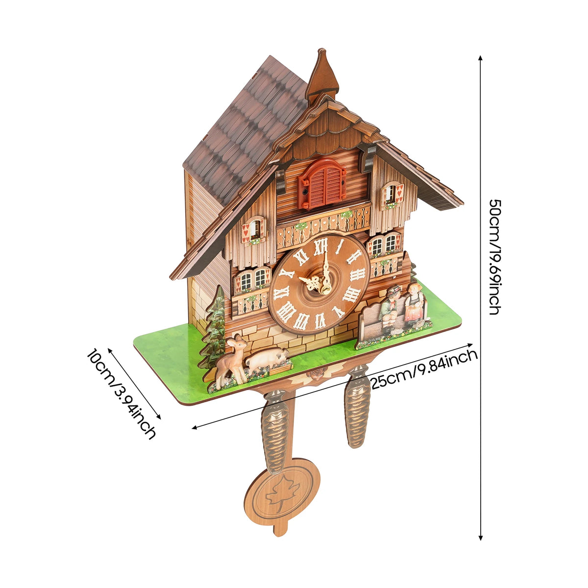 Vintage Wooden Cuckoo Wall Clock with Bird Chime, 25*10*50cm, AA Battery Needed....