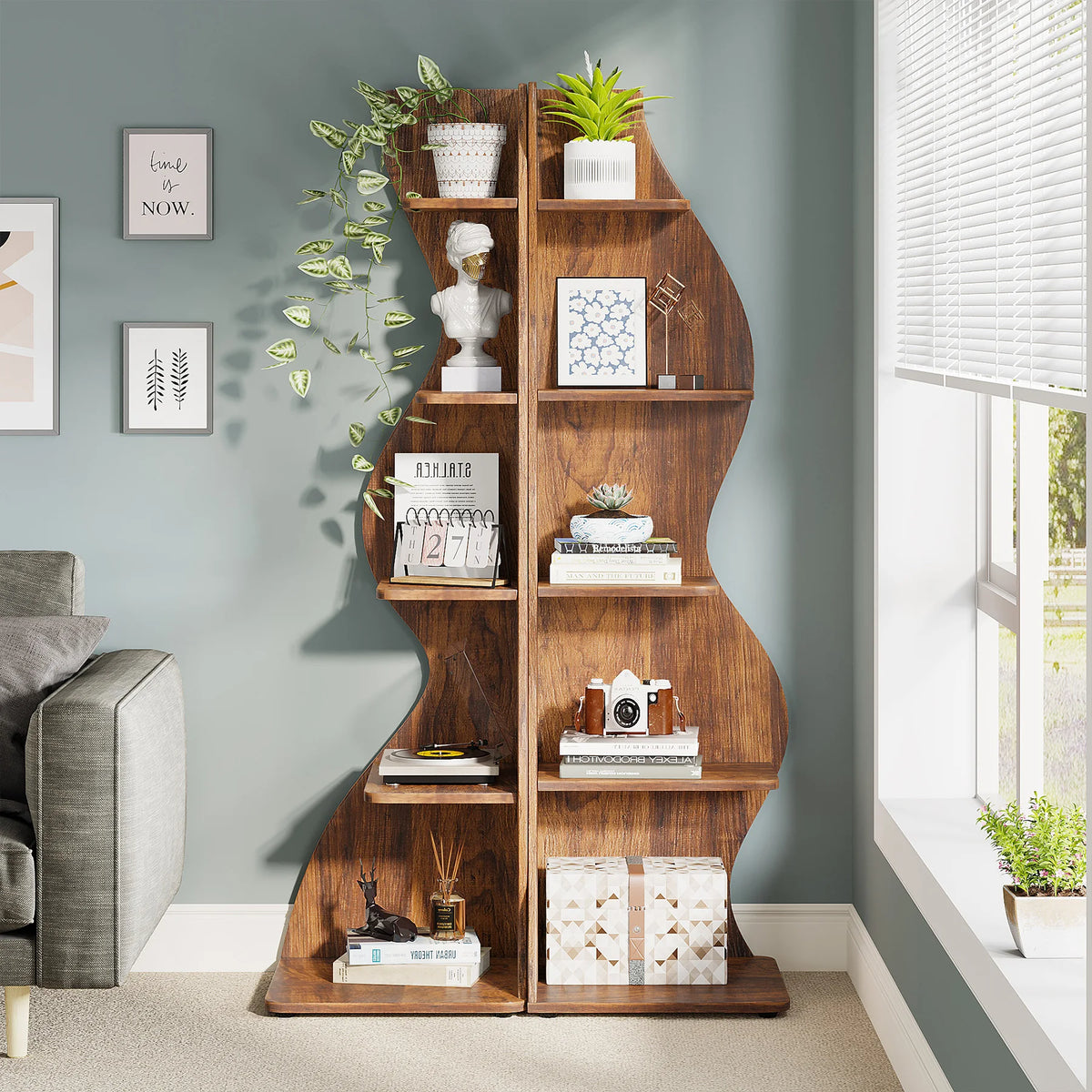 Rustic 5-Tier Corner Wooden Bookshelf, Stylish Bookcase....
