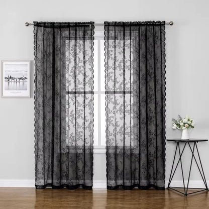 2PC, 3 Different Solid Color Sheer Curtains with Wave Lace Trim And Floral Patterns, Different Sizes....