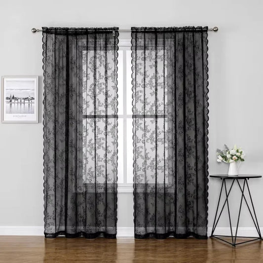 2Panels, 3 Different Solid Color Sheer Curtains with Wave Lace Trim And Floral Patterns,4 Different Sizes....
