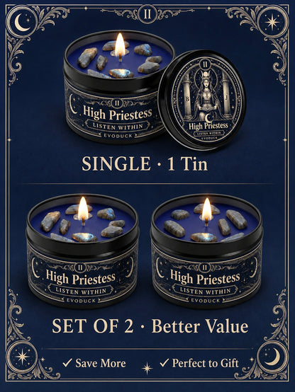 The High Priestess Tarot Candle with Blue Grey Crystal Stones, 3/2/1 Sets, Scented  for Meditation, 3 Oz