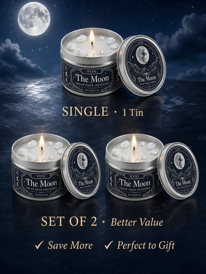 The Moon Tarot Scented Candle with White Crystal Stones, Trust our Intuition, Candle for Meditation, Comes In 1/2/3 Sets.....